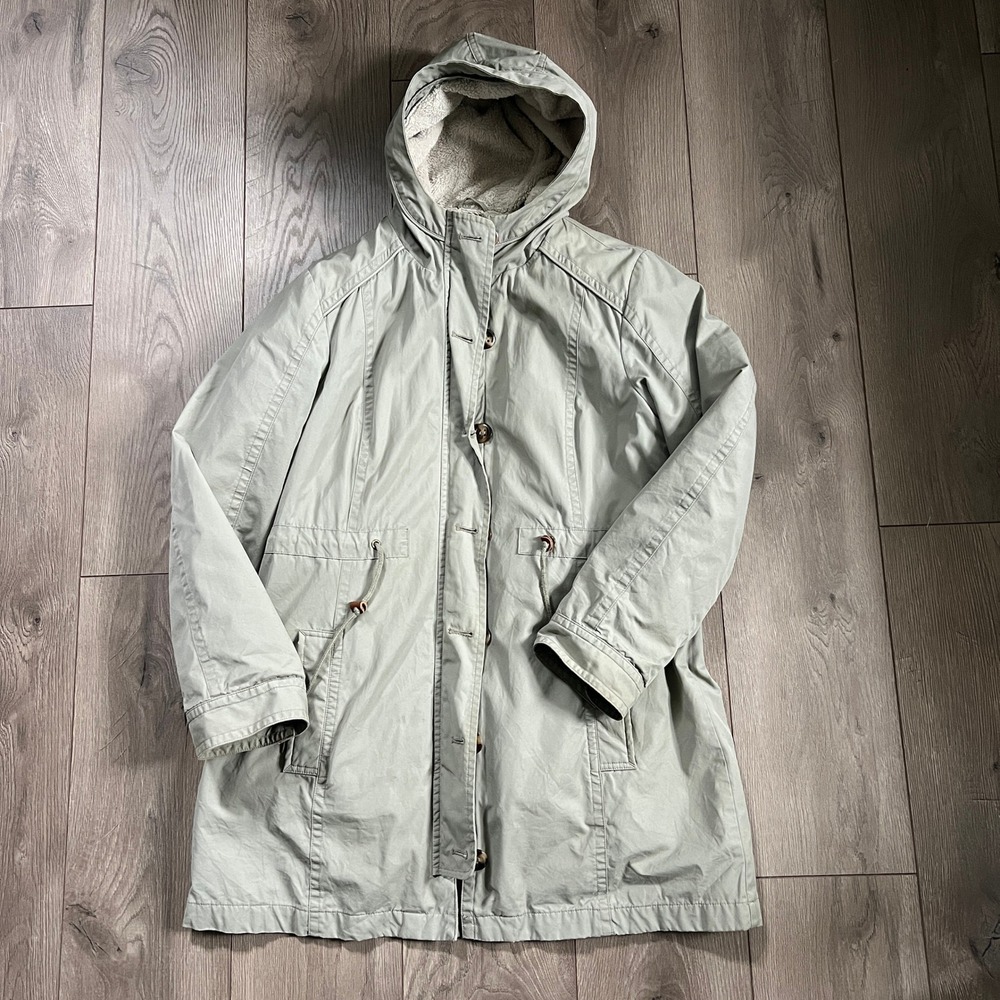LL Bean removable fleece-lined explorer parka jacket khaki tan Womens Large